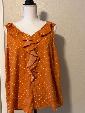LC Lauren Conrad Rust Orange Polka Dot Blouse